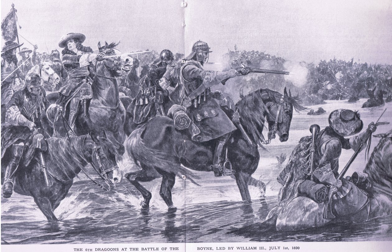 Boyne战役1690年7月1日，英国战役在陆地和海上的插图，1915年 作者 理查德·卡顿·伍德维尔初级