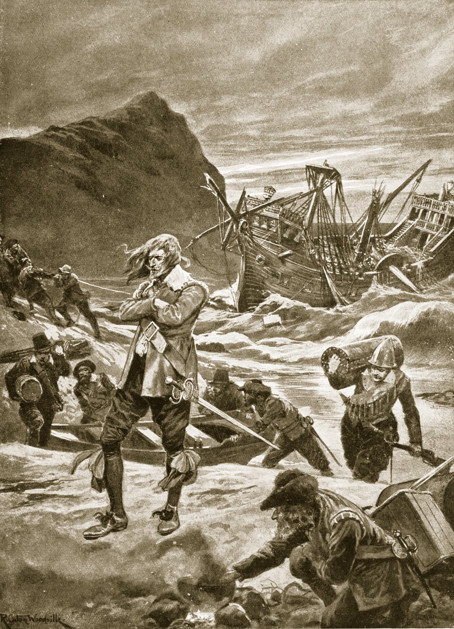 1609年的百慕大失事，“哈钦森的英国民族故事”中的插图，c.1923 作者 理查德·卡顿·伍德维尔初级