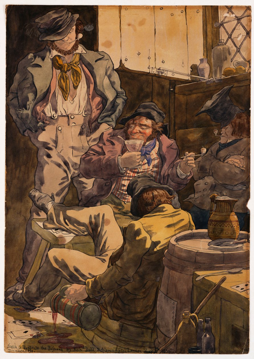 描绘激情的素描-醉酒，1854年 作者 理查德·达德