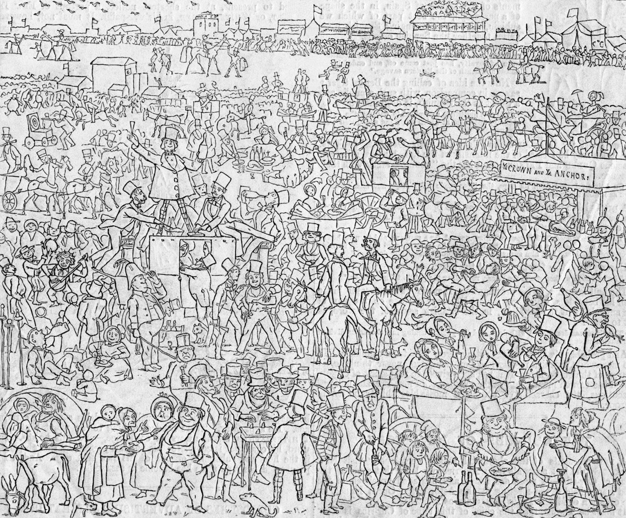 1849年的Englyshe风俗习惯：Epsom Downe的风景，摄于1849年的Derbye Daye 作者 理查德·道尔