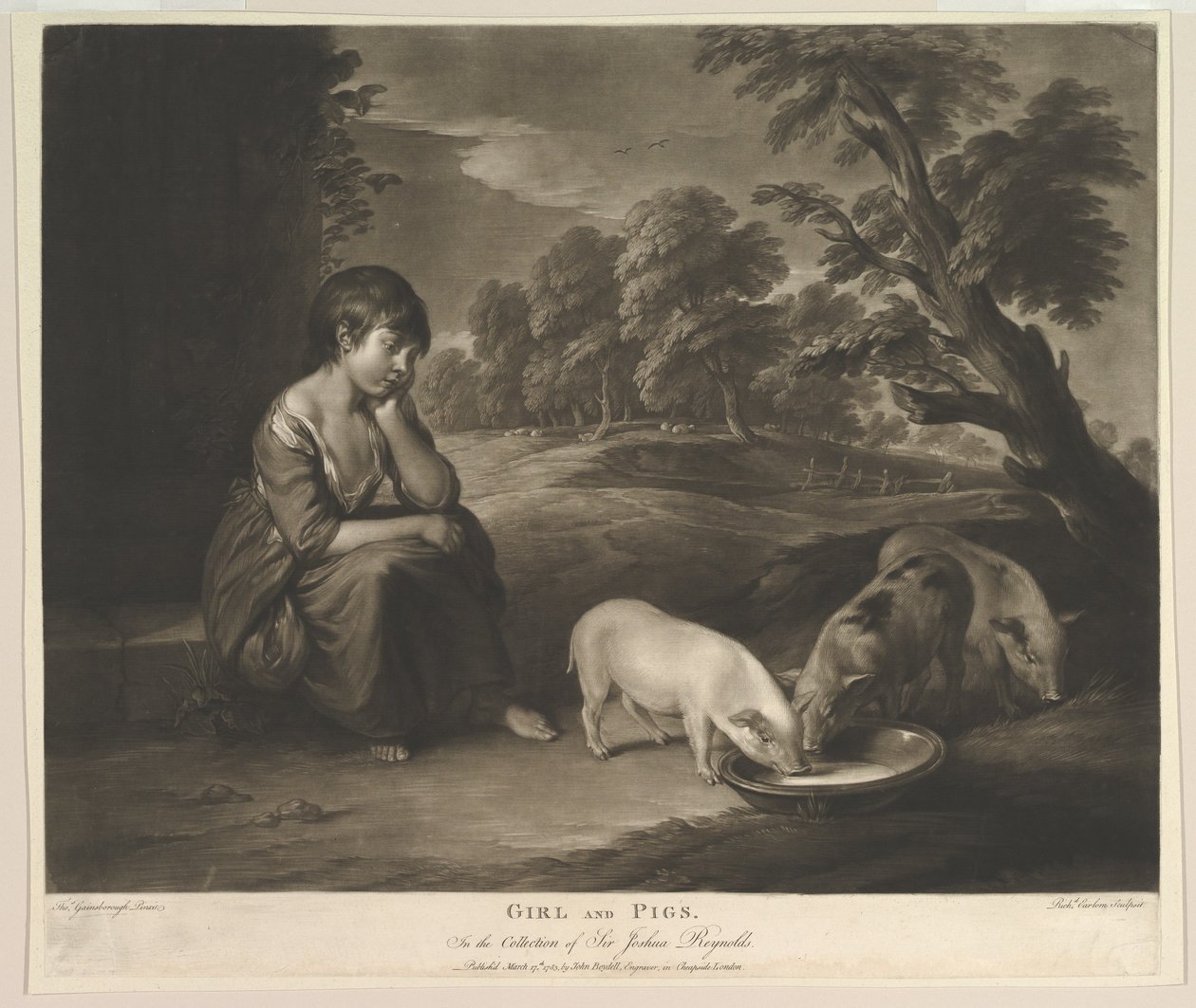 《女孩与猪》，1783年。 作者 理查德·厄洛姆（Richard Earlom）