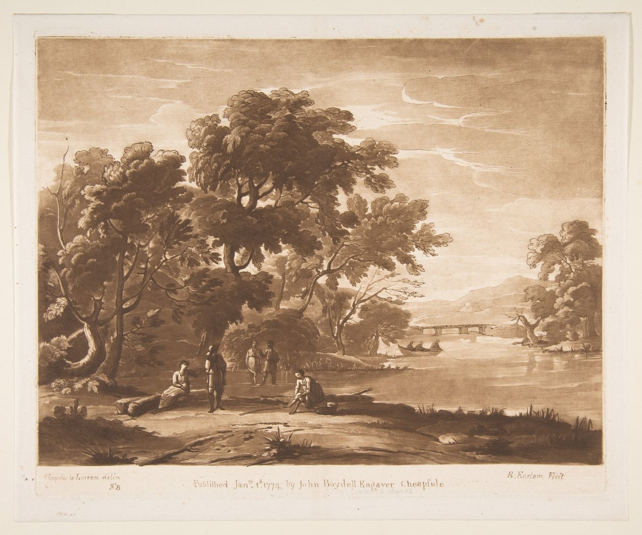 有人物的风景，1774年。 作者 理查德·厄洛姆（Richard Earlom）