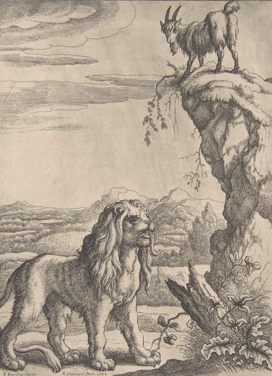 里昂和孩子》，摘自奥吉尔比的《伊索寓言》，1668年。 作者 理查德·盖伍德