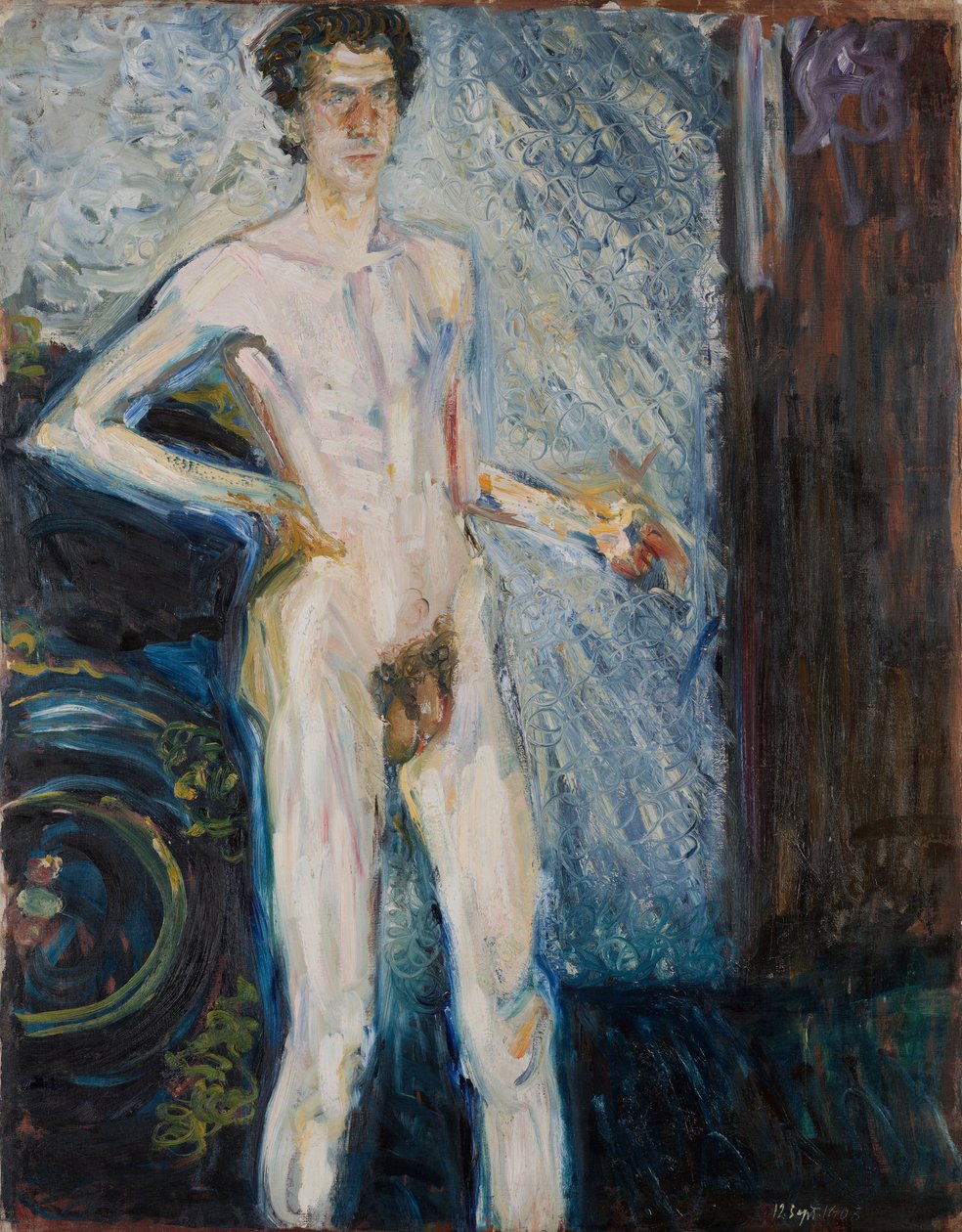 拿着调色板的裸体自画像 - 格斯特尔，理查德（1883-1908） - 1908 - 布面油画 - 139,3x100 - 维也纳利奥波德博物馆 作者 理查德格斯特尔