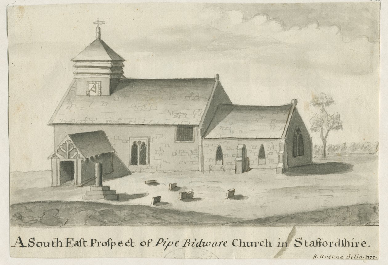 Pipe Ridware Church：棕褐色画，1777年 作者 理查德·格林