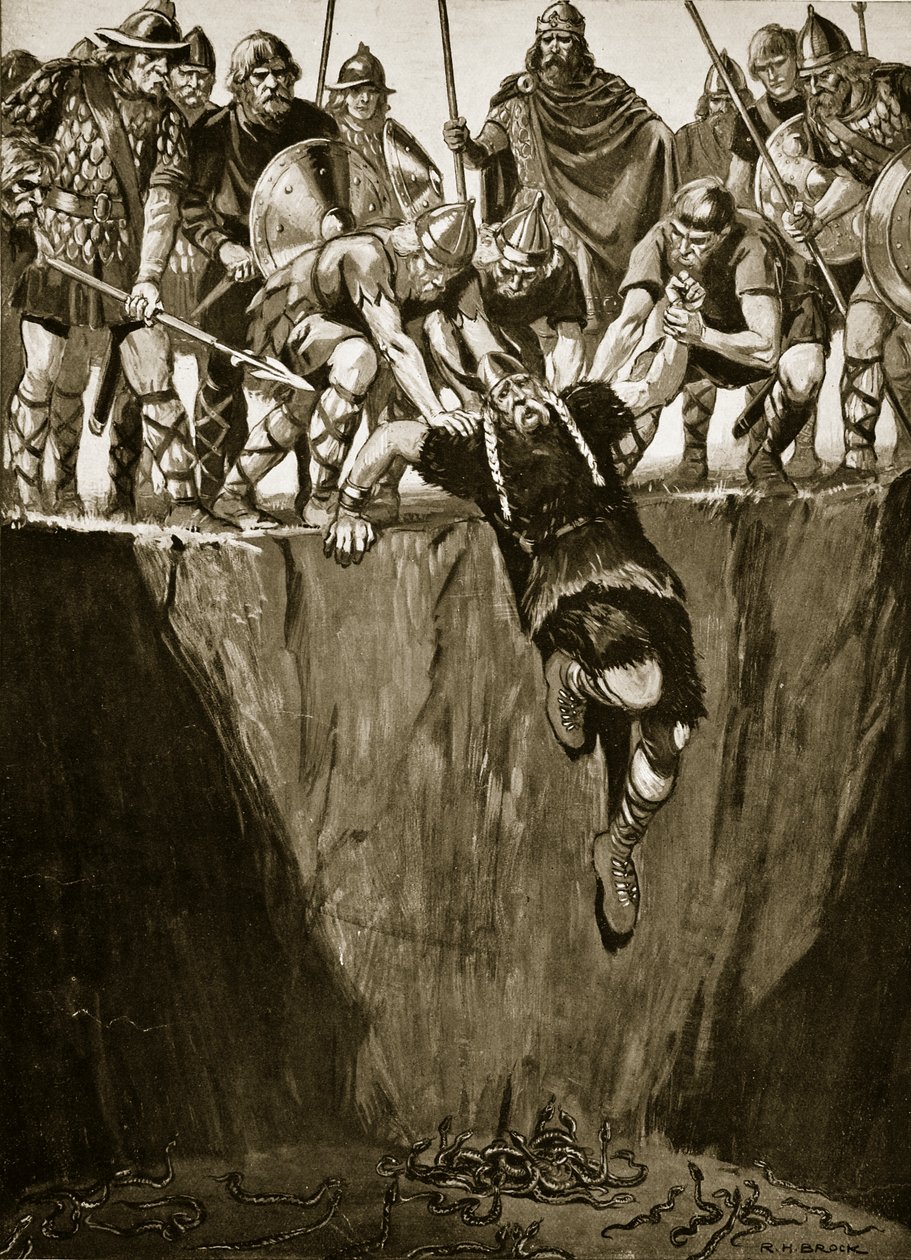 《蝰蛇坑》，插图来自《哈钦森的不列颠民族故事》，c.1920（平版印刷） 作者 理查德·亨利·布洛克