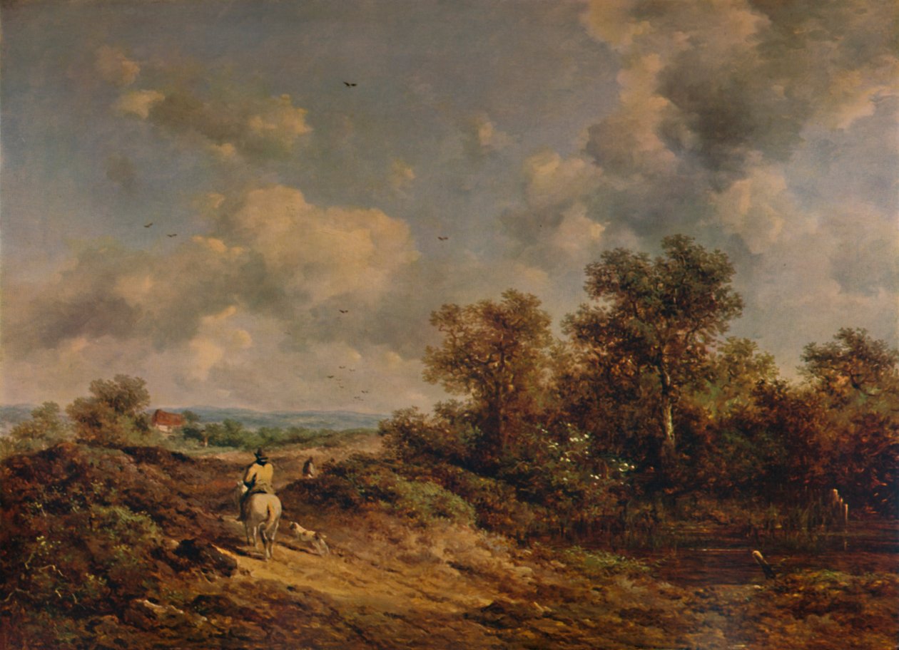 肯特，在Sevenoaks附近的风景，与骑着白马上的男人，19世纪，1935年 作者 理查德·希尔德