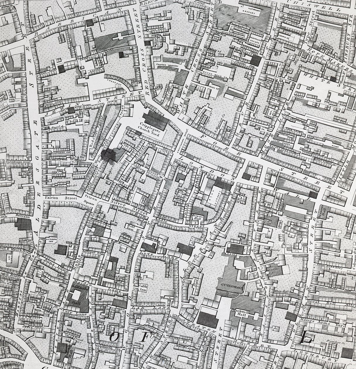 伦敦Guildhall周围的街道地图，c.1795（打印） 作者 理查德·霍伍德