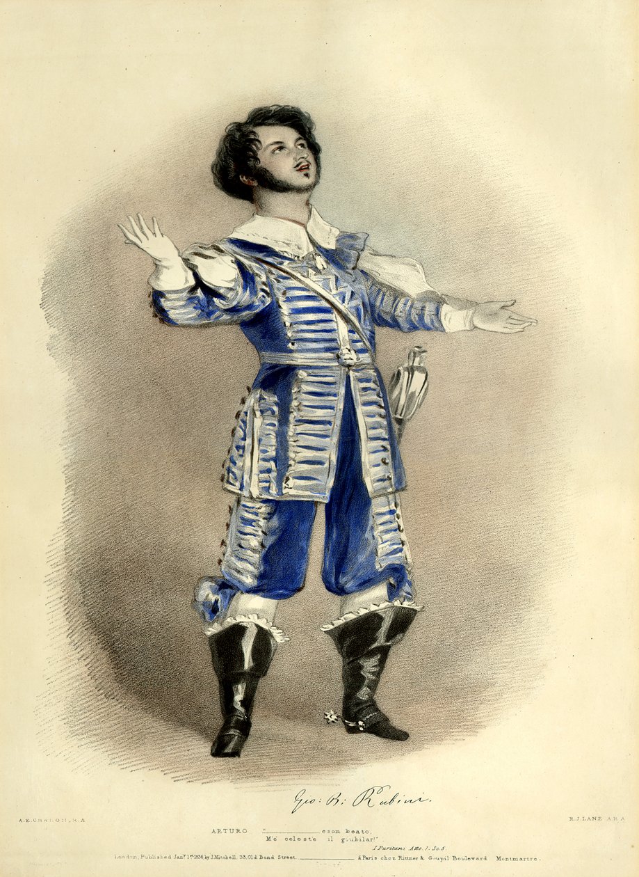 I Puritani》，乔瓦尼-鲁比尼饰演阿图罗（创建角色），来自巴黎意大利剧院的首部作品。 作者 理查德·詹姆斯·莱恩