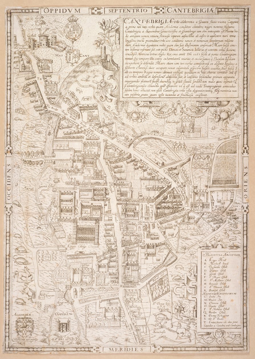 剑桥地图，来自Caius&39;Jistoria Cantabrigensis Academia&39;，1574 作者 理查德·林恩