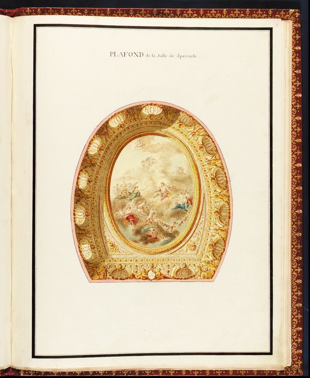 礼堂的天花板，来自Richard Mique（1728-94）的Recueil des Plans du Petit Trianon 作者 理查德·米克
