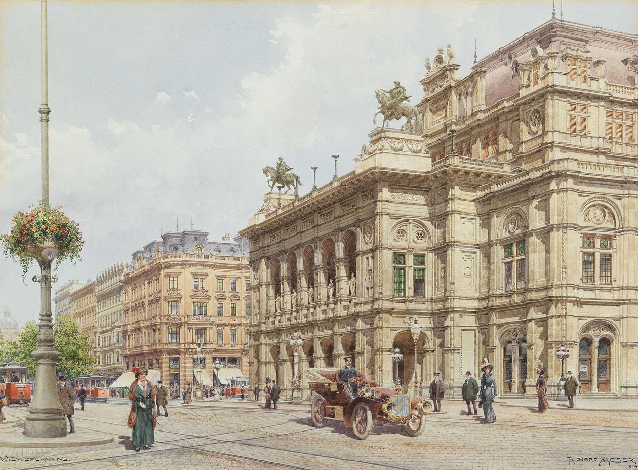 维也纳，Opernring，1914年。 作者 理查德·摩泽