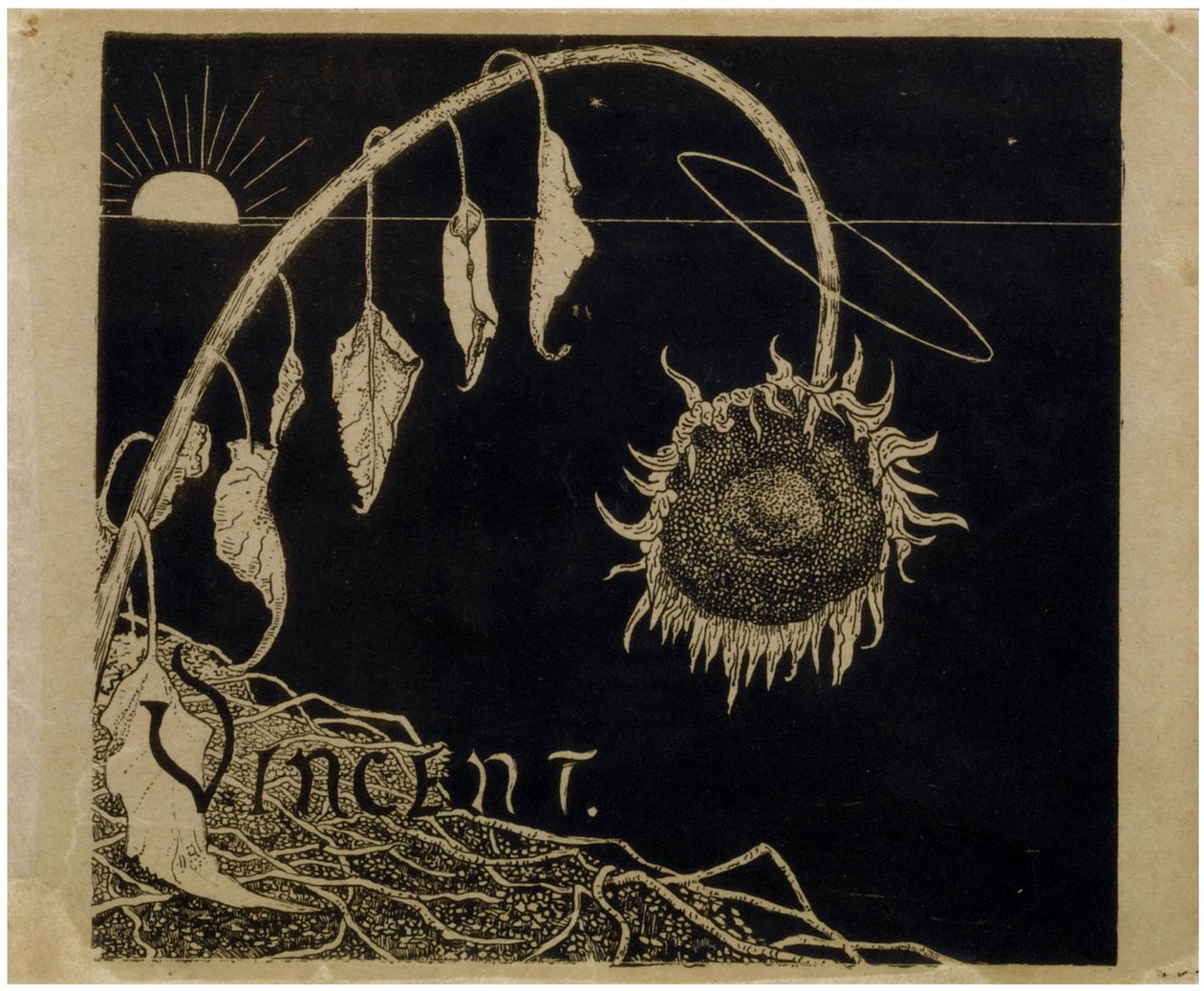理查德·罗兰（Richard Roland，1868-1938 年）在阿姆斯特丹举行的文森特·梵高展览的封面设计。 平版印刷，尺寸：18,2x21 作者 理查德·尼古拉斯·霍尔斯特·罗兰