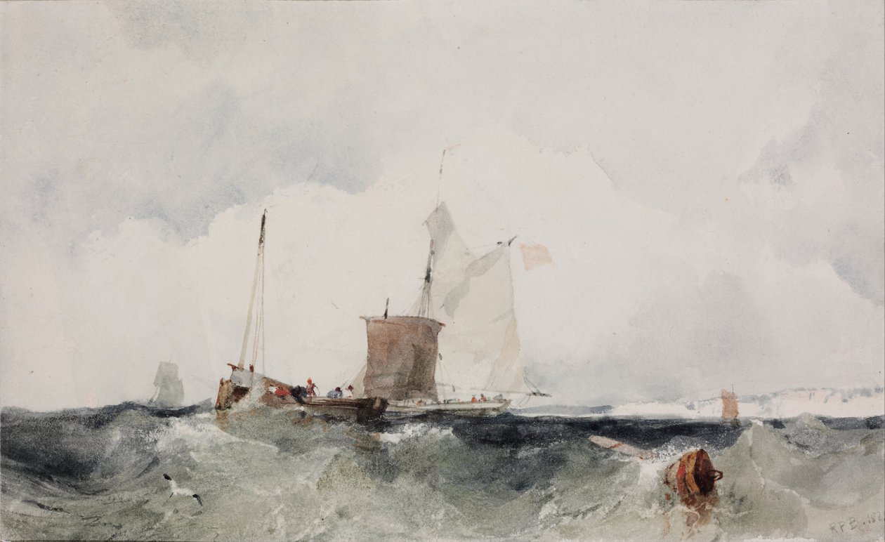 在英国海岸 - Oeuvre de Richard Parkes Bonington (1802-1828) - 1825 - 纸本水彩 - 14x22,7 - Szepmuveszeti Muzeum，布达佩斯 作者 理查德·帕克斯·博宁顿