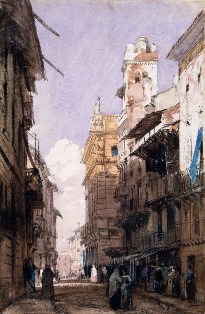 Corso Saint Anastasia，维罗纳（纸本水彩） 作者 理查德·帕克斯·博宁顿