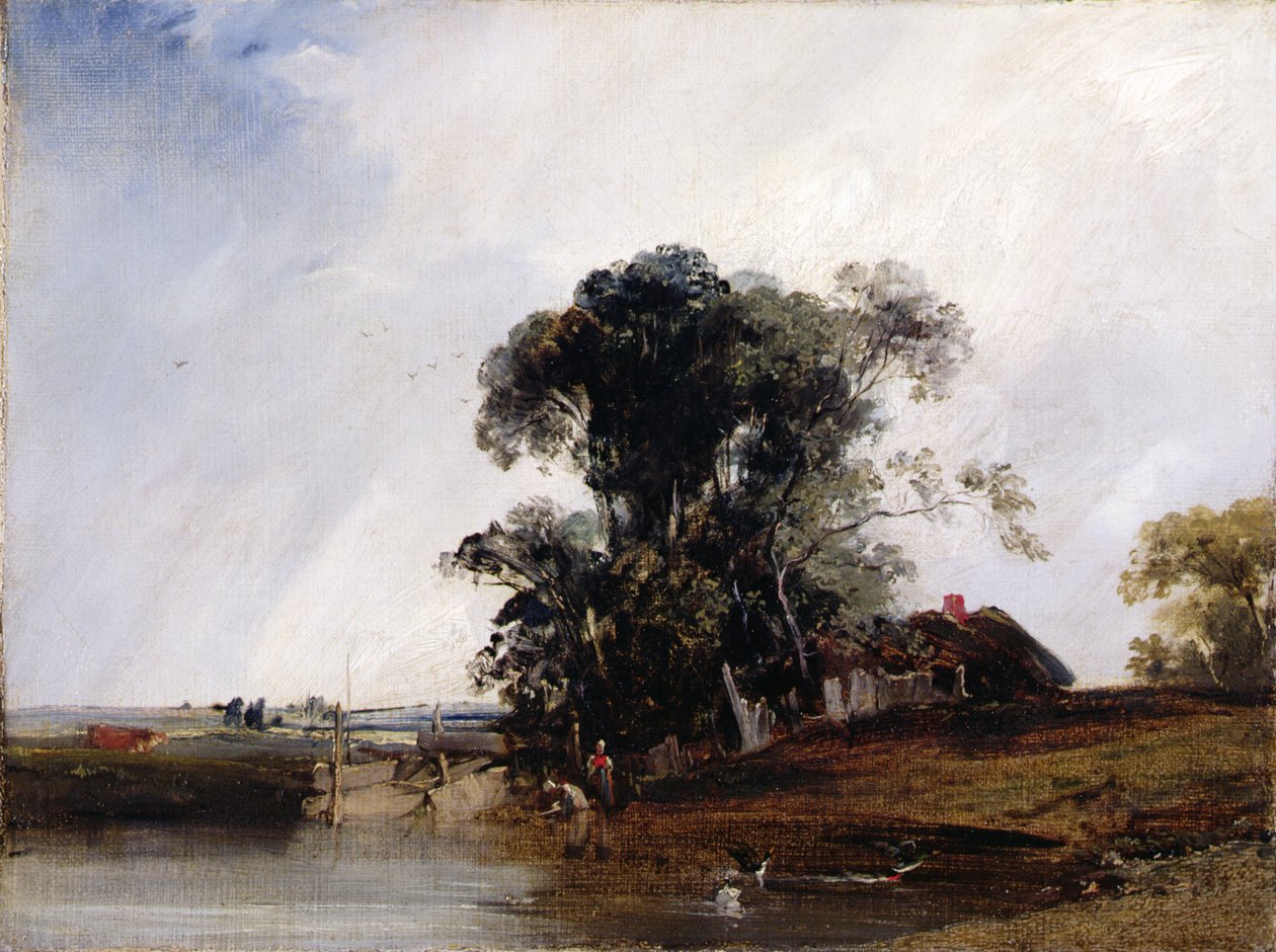 有池塘的风景，约1825-26（布面油画） 作者 理查德·帕克斯·博宁顿