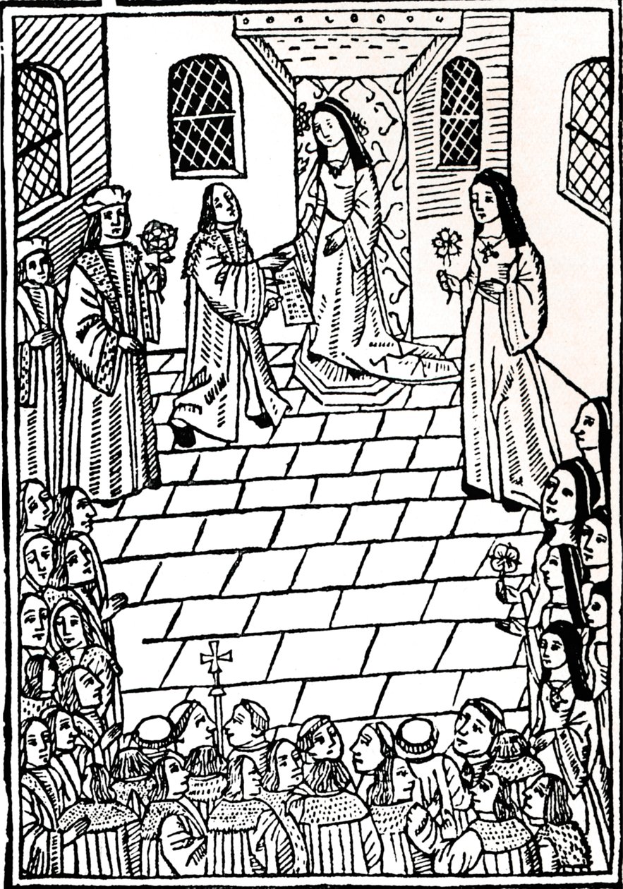 查理五世与玛丽·都铎公主之间的结婚条约，c1508年。 作者 理查德·皮森（Richard Pynson）