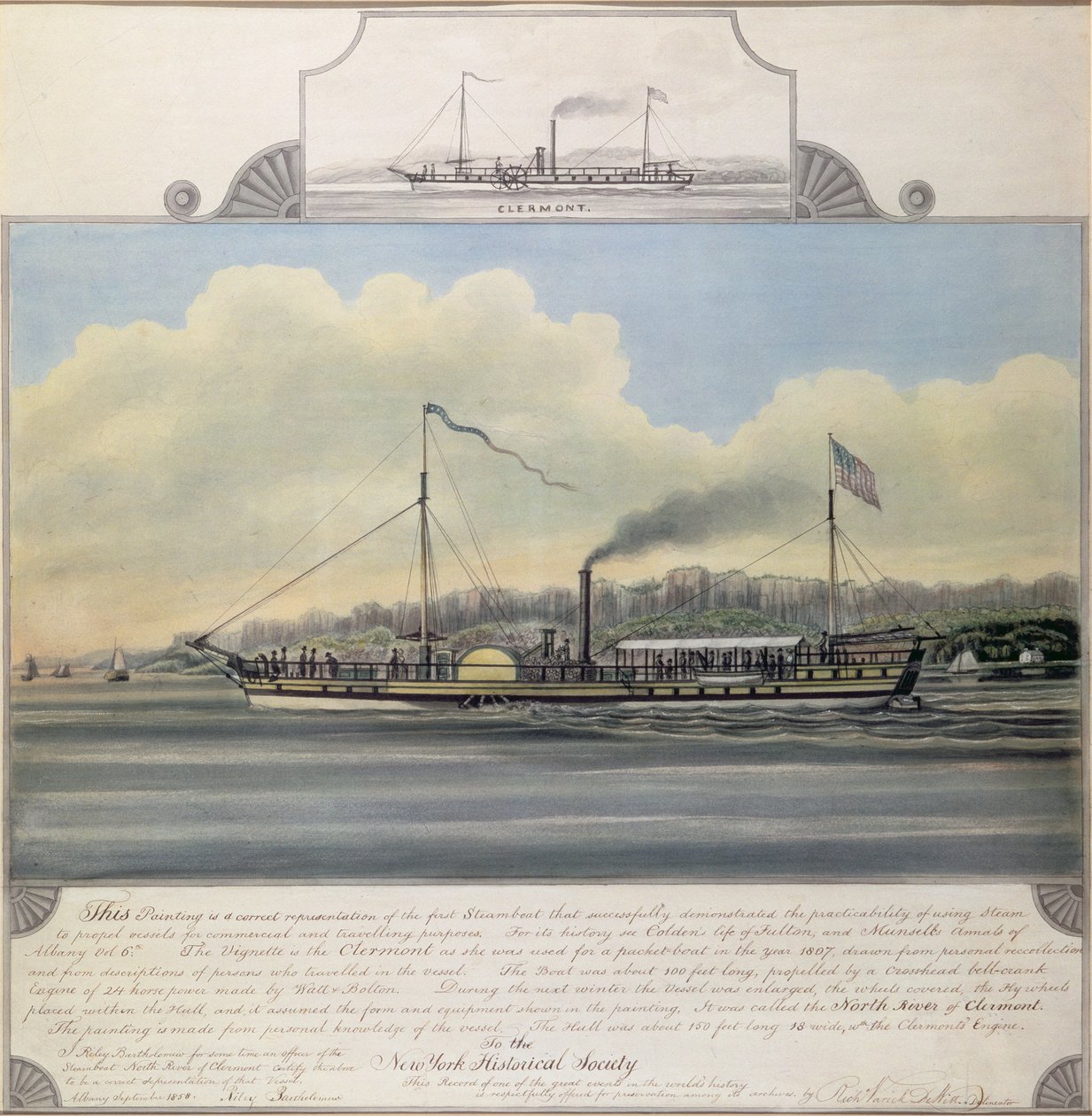 Hudson River Steamboat&39;Clermont&39;，1858年（纸上装纸） 作者 理查德·瓦里克·德威特