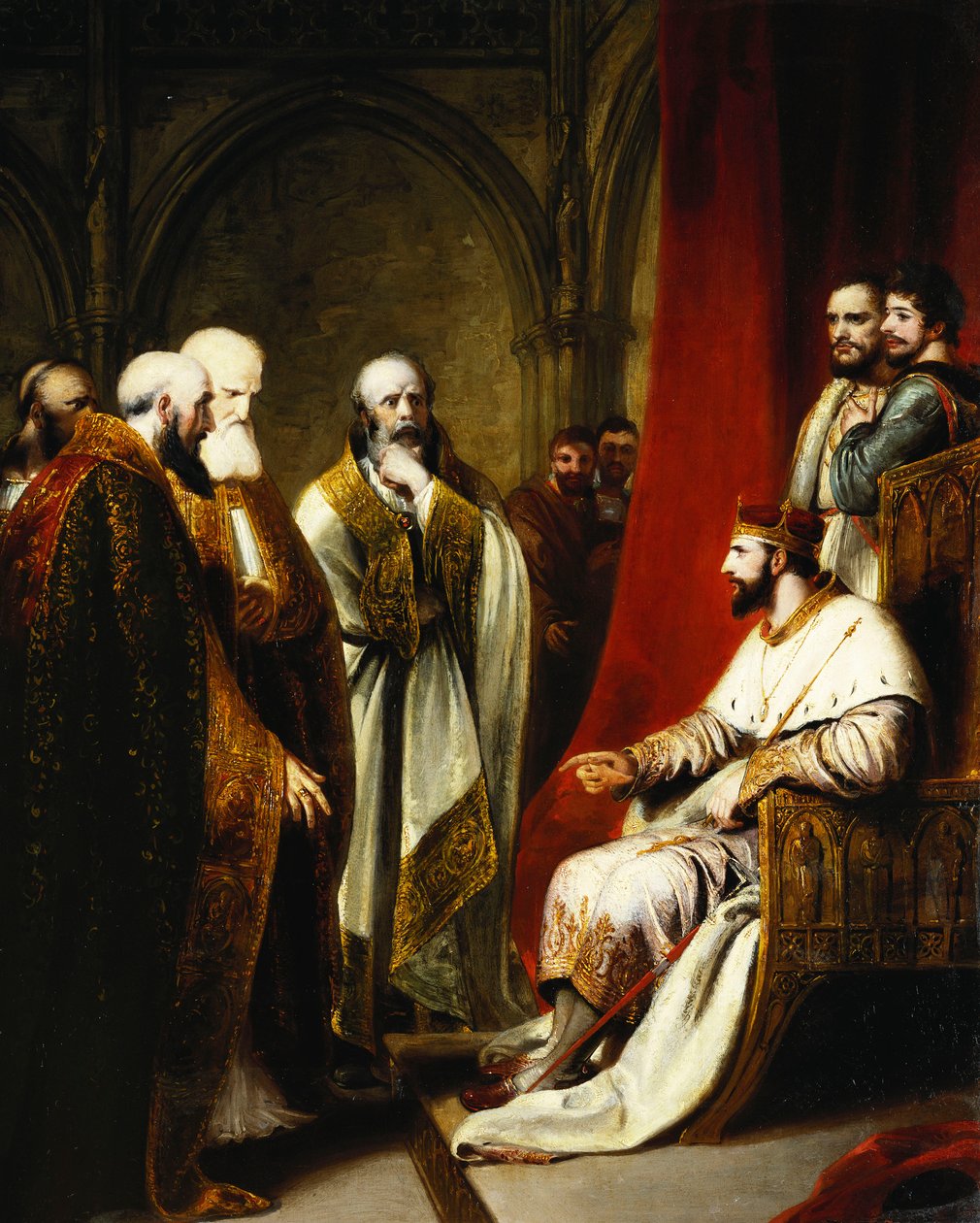亨利三世（Henry III）答复坎特伯雷大主教和索尔兹伯里，温彻斯特和卡莱尔的主教，他们要求对国家进行改革， 作者 理查德·韦斯特尔