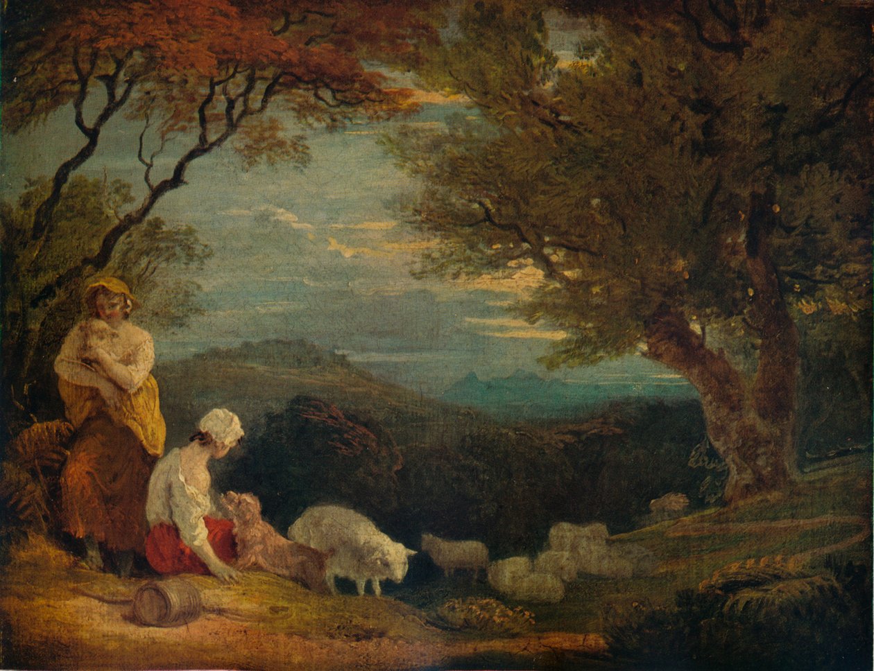 妇女，羊与狗的风景，c1811，1938年 作者 理查德·韦斯特尔