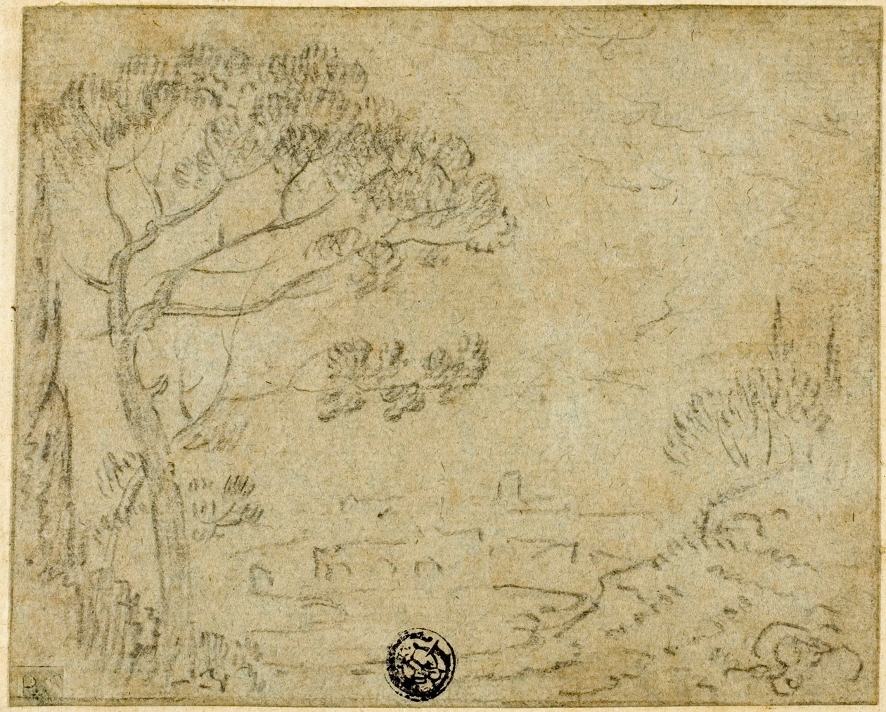 意大利风景，前景为伞形松树 作者 理查德·威尔逊