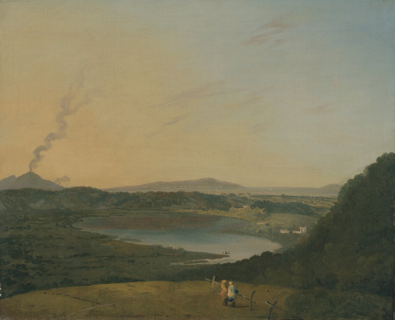阿尼亚诺湖与远处的维苏威火山，c.1770-75（布面油画） 作者 理查德·威尔逊