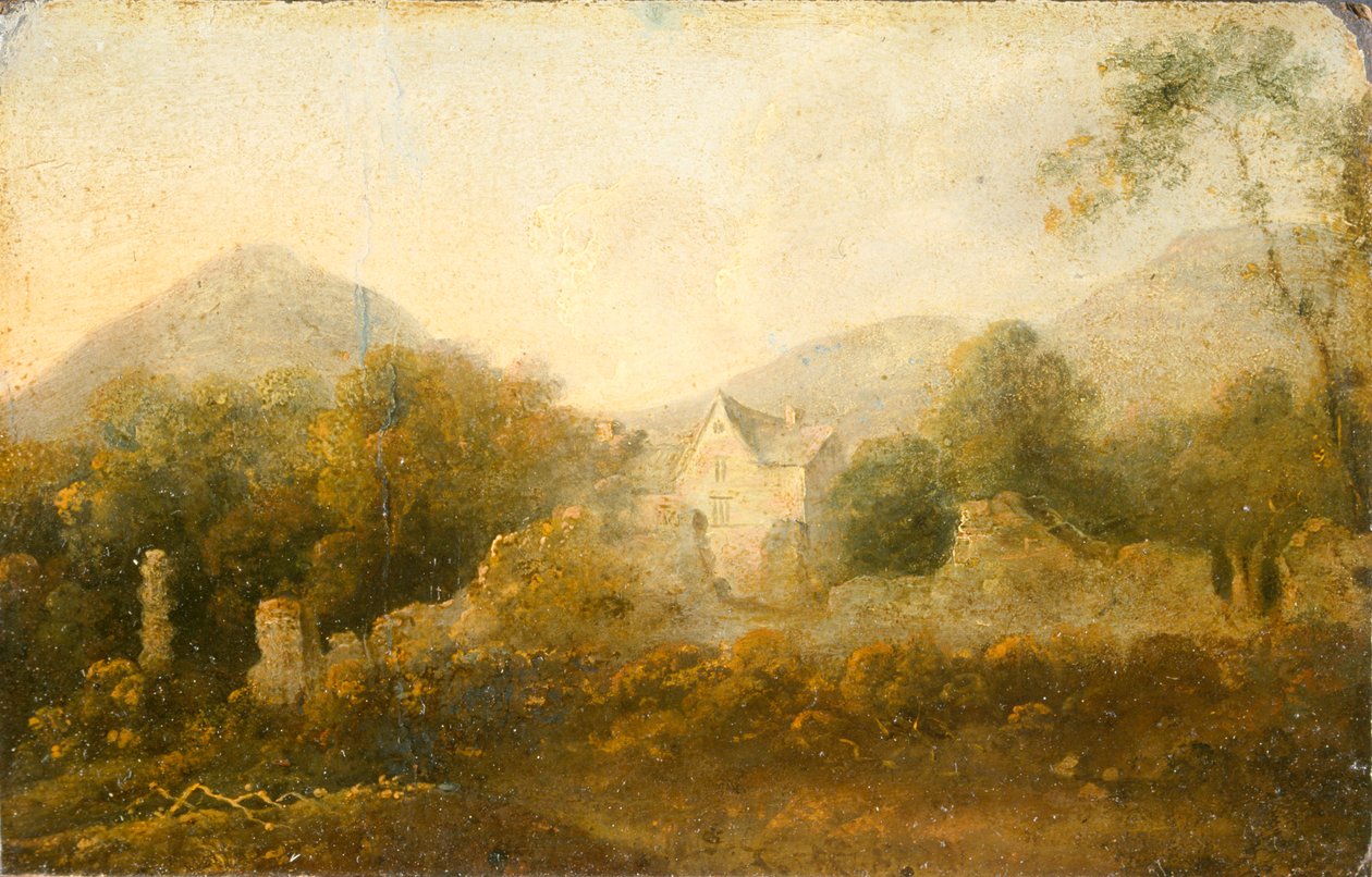 带茅屋的风景》，1733-1782年 作者 理查德·威尔逊