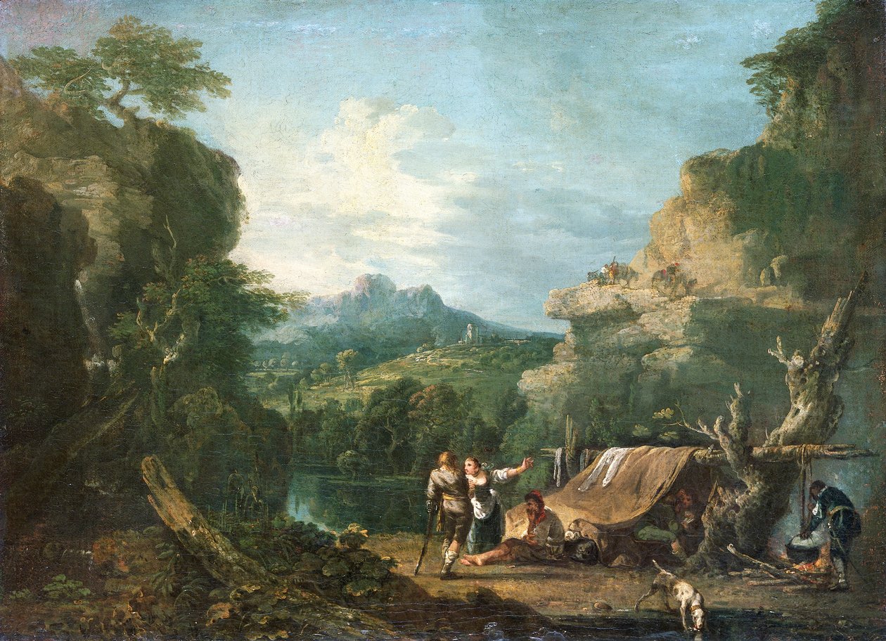 匪徒围着帐篷的风景，1752年。 作者 理查德·威尔逊