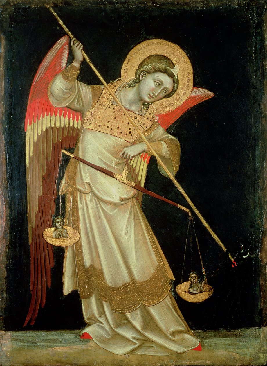 一个称重灵魂的天使，c.1348-55（面板上的蛋彩画） 作者 Ridolfo di Arpo Guariento