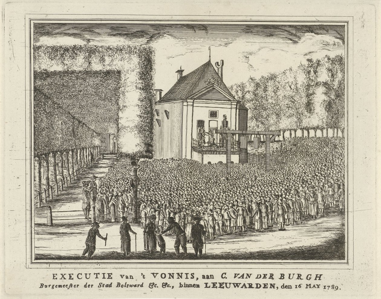 科内利斯-范登伯格的死刑，1789 年
1789 年 5 月 16 日对 C. van der Burgh Burgemeester der Stad Bolswerd &c.等，位于吕伐登，1789 年 5 月 16 日（标题见实物） 作者 瑞克·耶尔格休斯