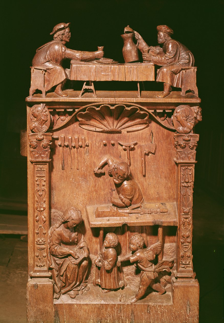 合唱团摊位描绘（在上面）Rigoley Brothers和（在下面）拿撒勒的工作室，1526年（木头） 作者 里哥利兄弟