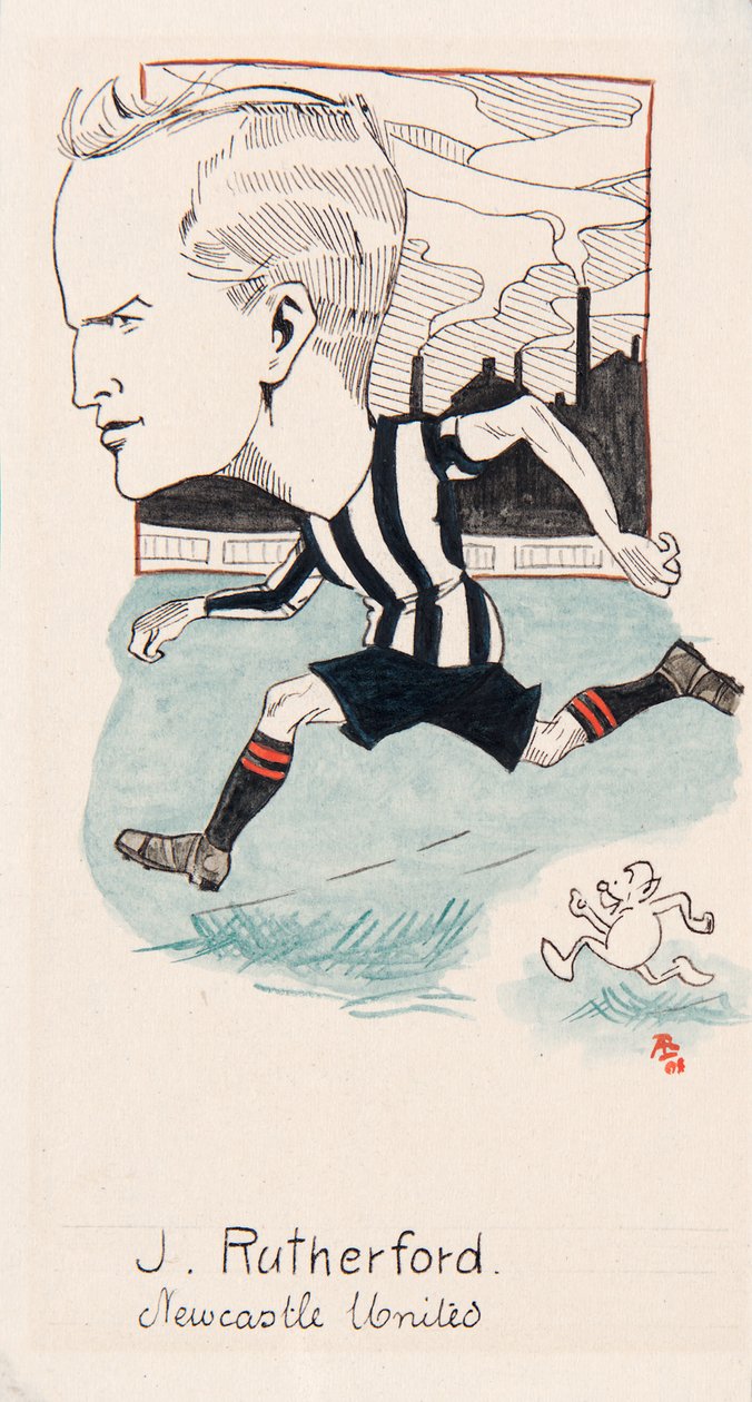 纽卡斯尔联队的Jock Rutherford，绘制一套香烟卡片，1907年（卡片上的墨水笔） 作者 裂口