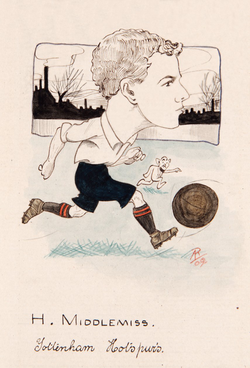 Bert Middlemiss，Tottenham Hotspur，为一套香烟卡画画，1907年（笔和墨水卡） 作者 裂口