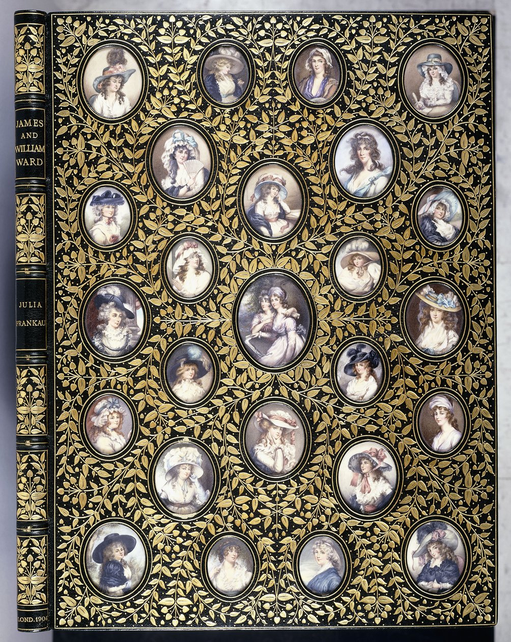 沃德（Ward）的“名人画家的肖像版画”之后，一本书的封面上有25张美丽的女人的肖像缩影 作者 里维耶尔和儿子