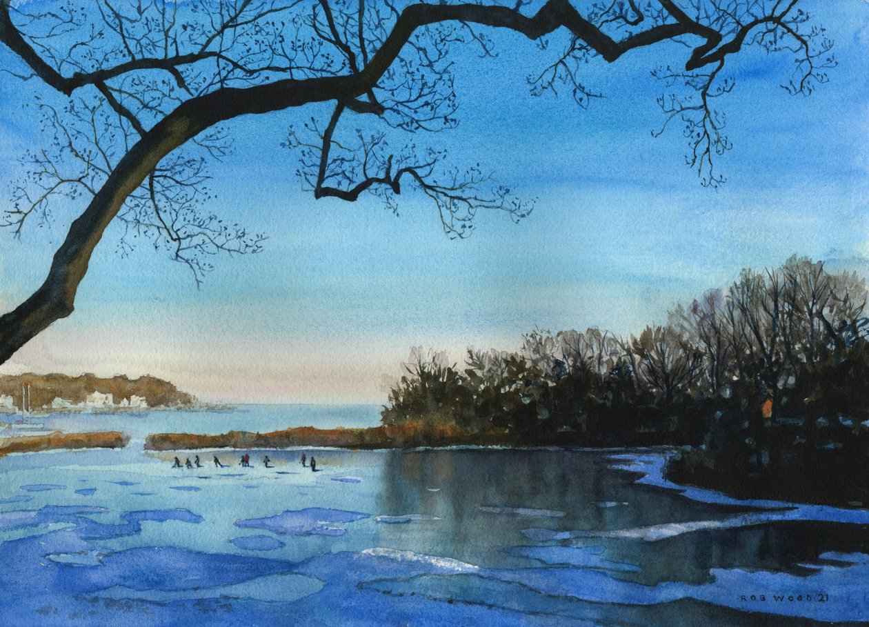 冬季运动会，2021 年（纸面水彩画） 作者 