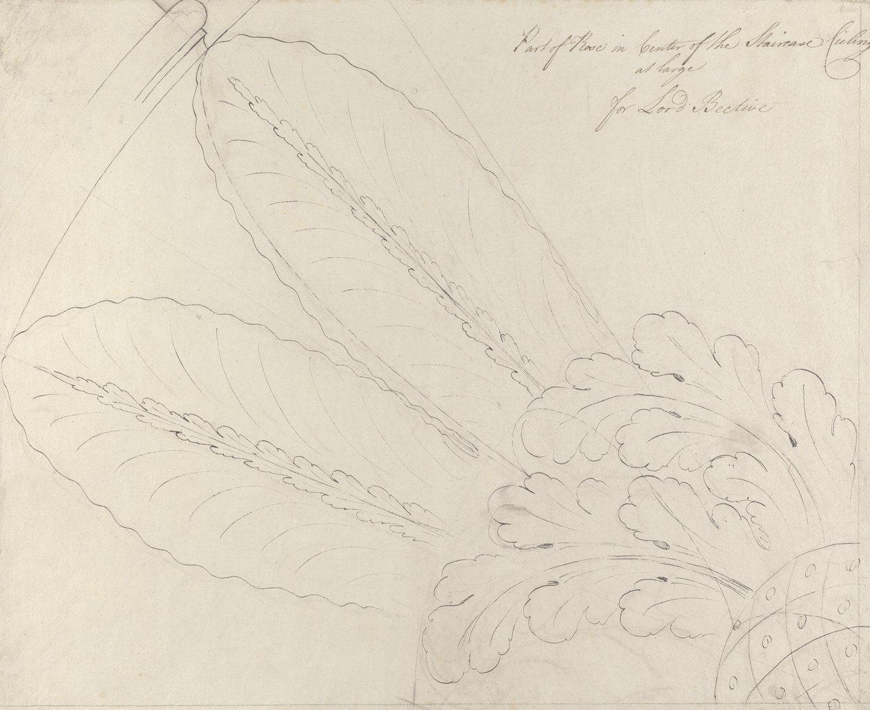 1772年Headfort House楼梯上的天花板设计（笔和黑色墨水和画布上的石墨） 作者 罗伯特·亚当