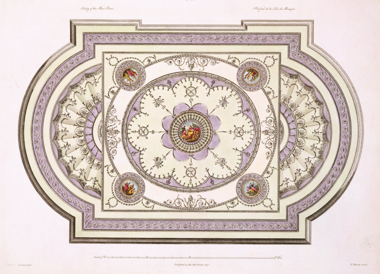 音乐室的天花板，来自建筑作品，第二卷，1779年（打印） 作者 罗伯特·亚当