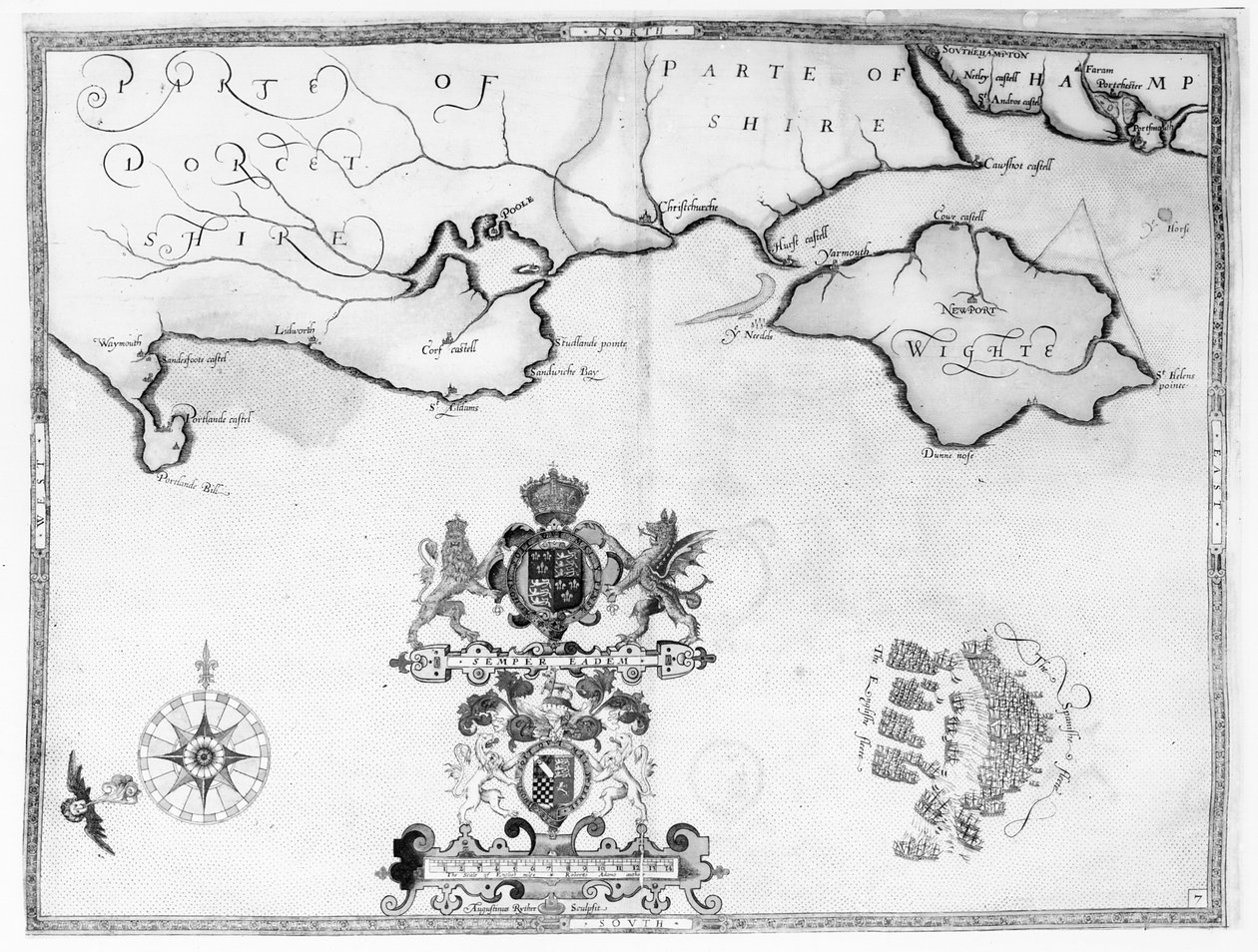 地图No.7显示了Armada舰队的路线，由奥古斯丁·莱瑟（Augustine Ryther）雕刻，1588年 作者 罗伯特·亚当斯