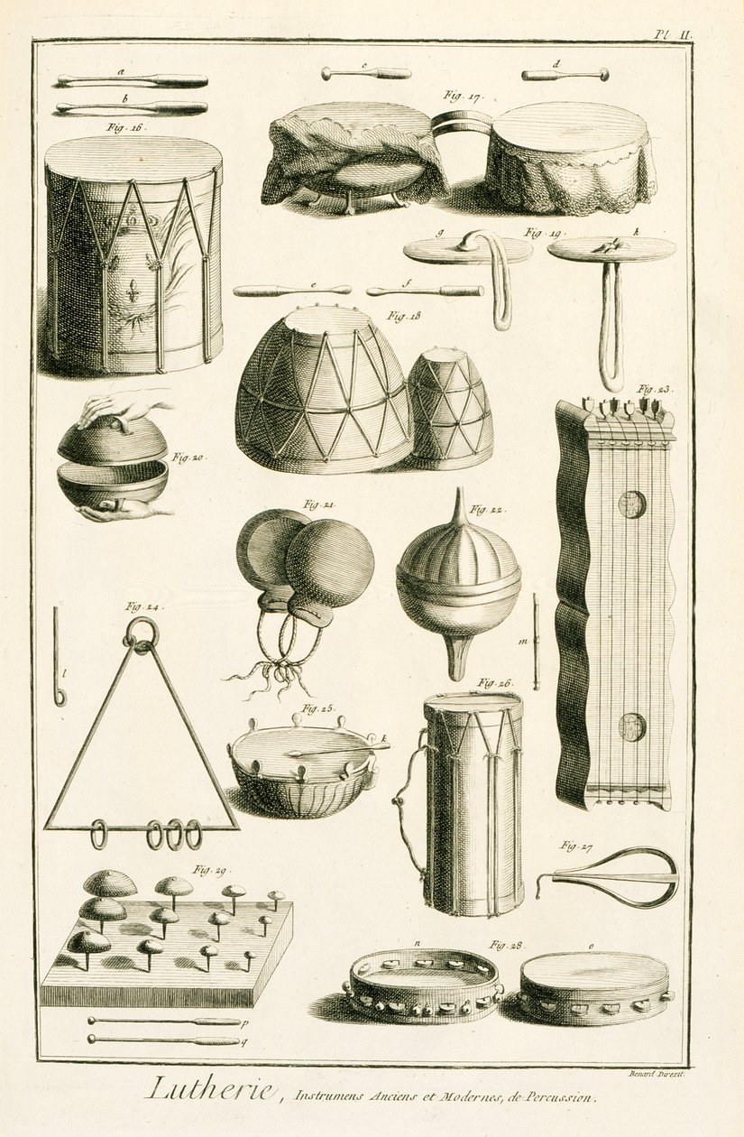 板块II：Denis Diderot百科全书（1713-84）和Jean le Rond d&39;Alembert（1717-83）的古代和现代打击乐器，1751-72 作者 罗伯特·贝纳德