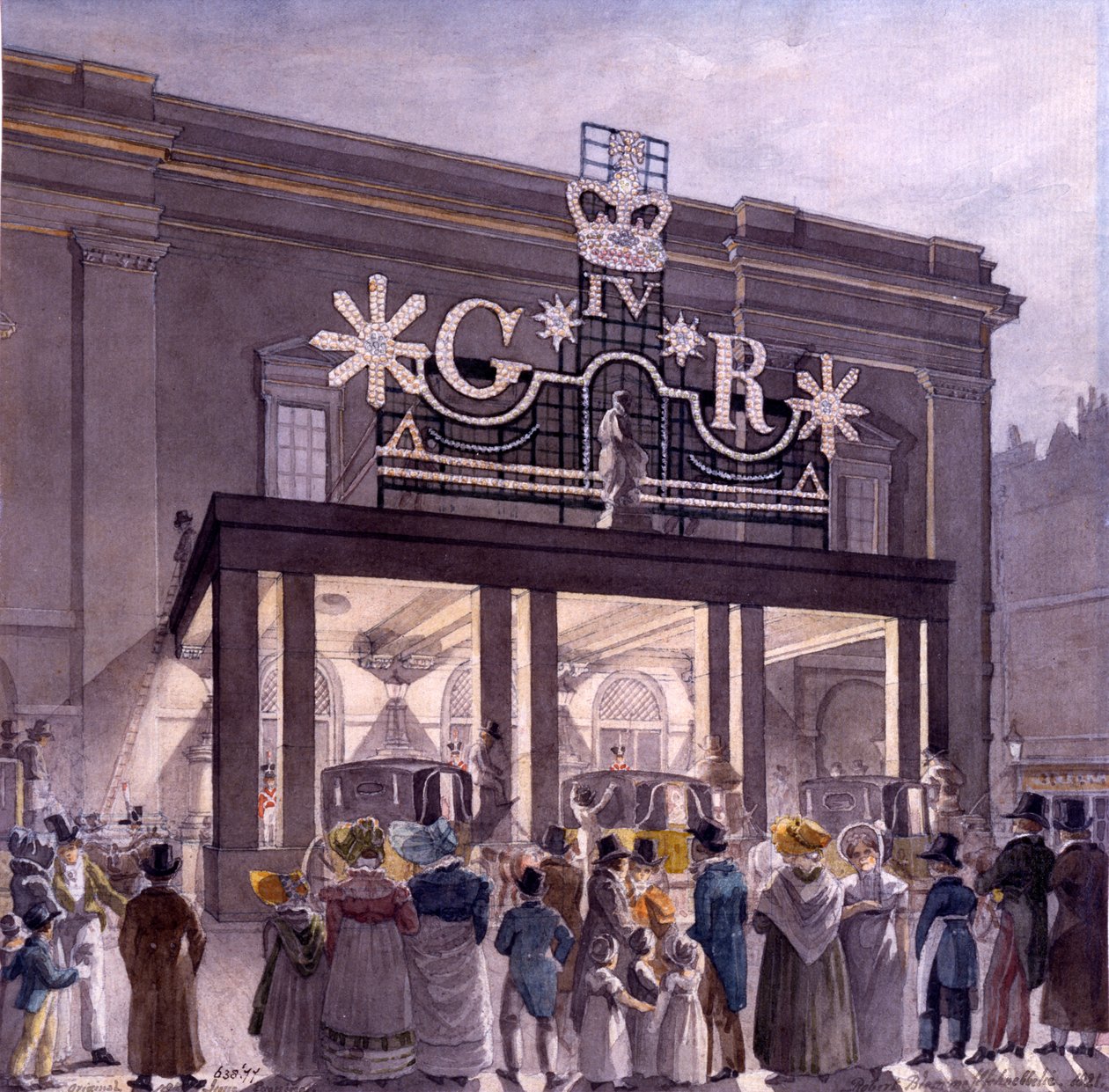 剧院皇家剧院外，Drury Lane，1821年 作者 罗伯特·布莱默尔·施内伯贝利