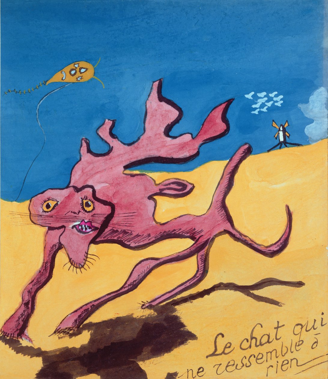 地球上没有任何东西的猫，1932年罗伯特·德斯诺斯（Robert Desnos）手写的诗歌集“La Menagerie de Tristan”的插图 作者 罗伯特·德斯诺斯