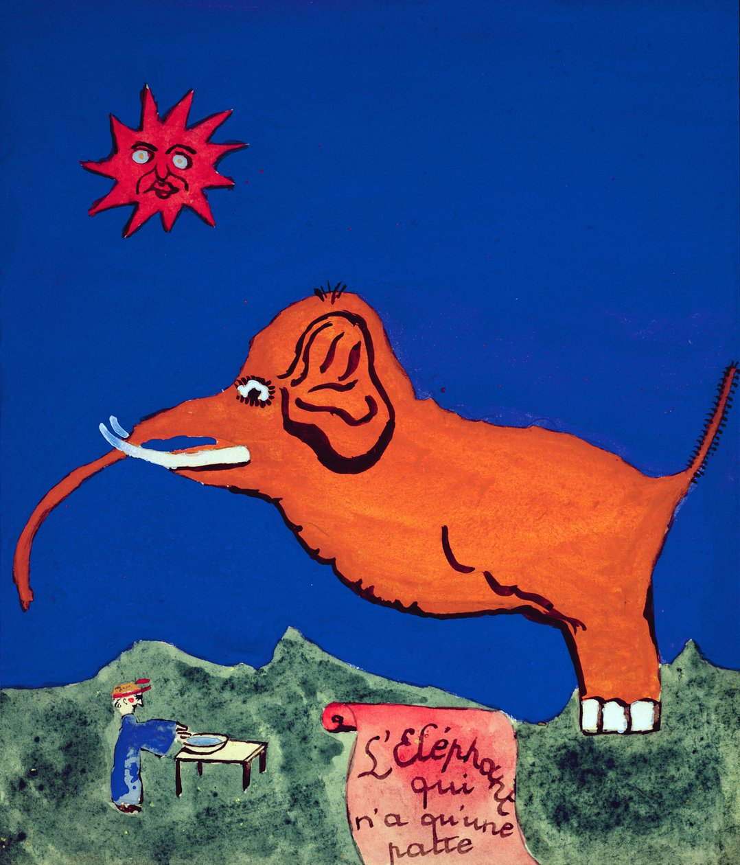 只有一条腿的大象，手写的诗歌集“La Menagerie de Tristan”的插图作者：Robert Desnos，1932年 作者 罗伯特·德斯诺斯
