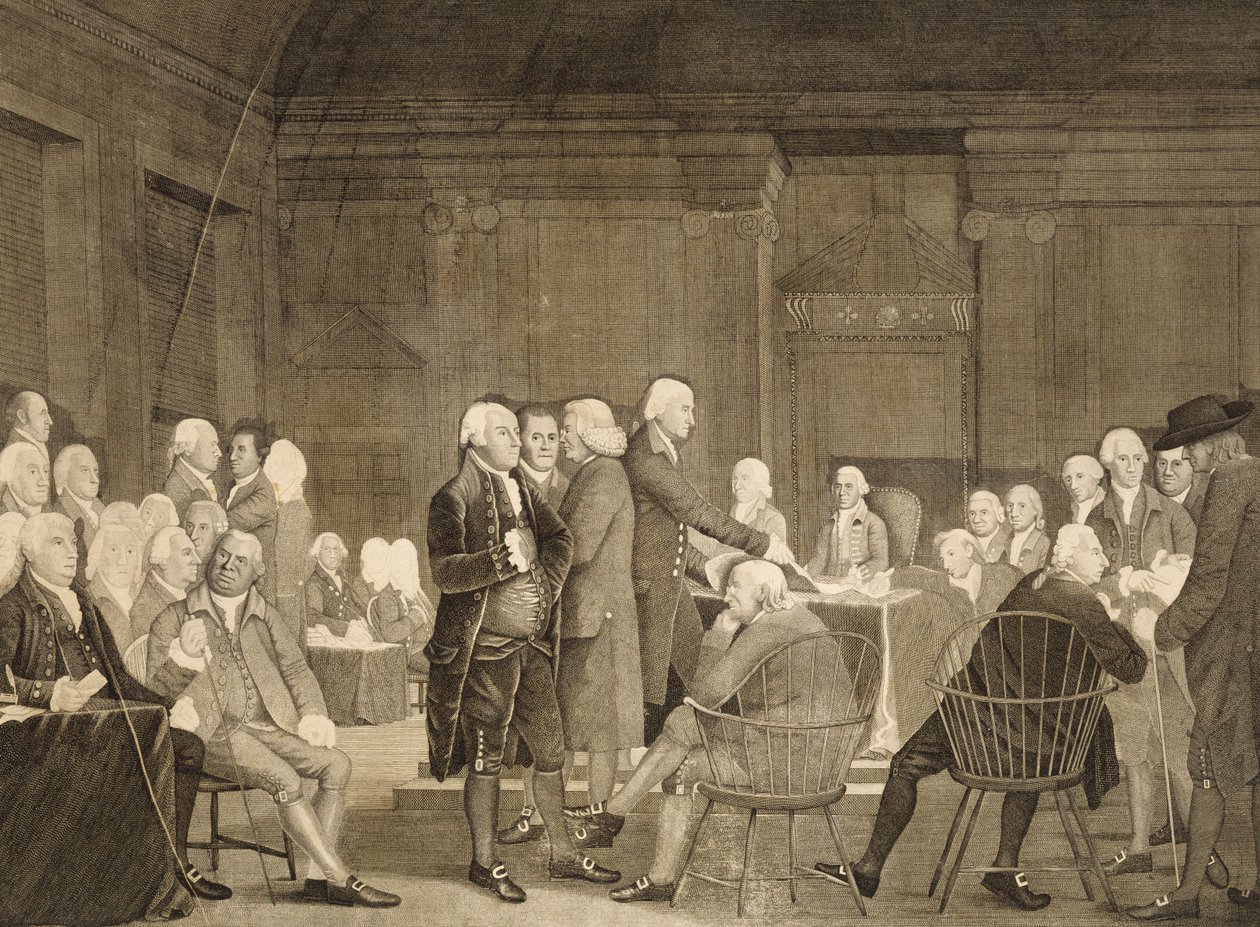 国会投票独立，c。 1795年（在纸上雕刻点画） 作者 罗伯特·艾恩·派恩