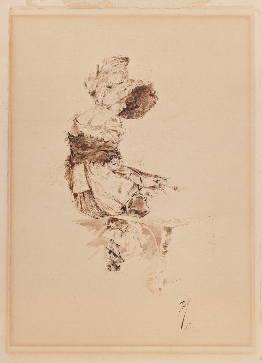 等待亚伦，1880年（笔和纸上的墨水安装在纸板上） 作者 罗伯特·弗雷德里克·布鲁姆