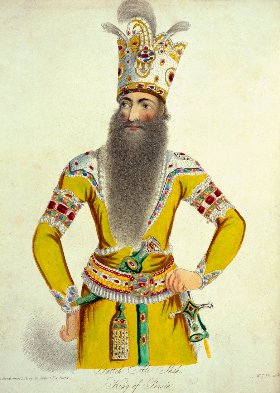 Fatteh Ali Shah的肖像，由威廉·托马斯·弗莱（1789-1843）在乔治亚州，波斯，亚美尼亚，古巴比伦尼亚，未来的旅行中，由古代巴比伦尼亚1817  -  20年出版，出版于1821年至2222年 作者 罗伯特·克尔·波特