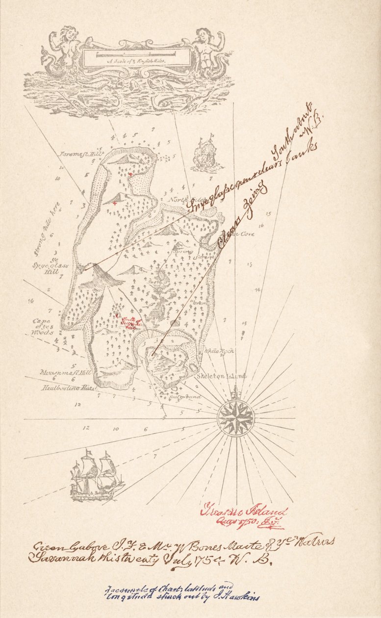 金银岛地图，由金银岛罗伯特路易斯史蒂文森，pub.1883 作者 罗伯特·路易斯·史蒂文森