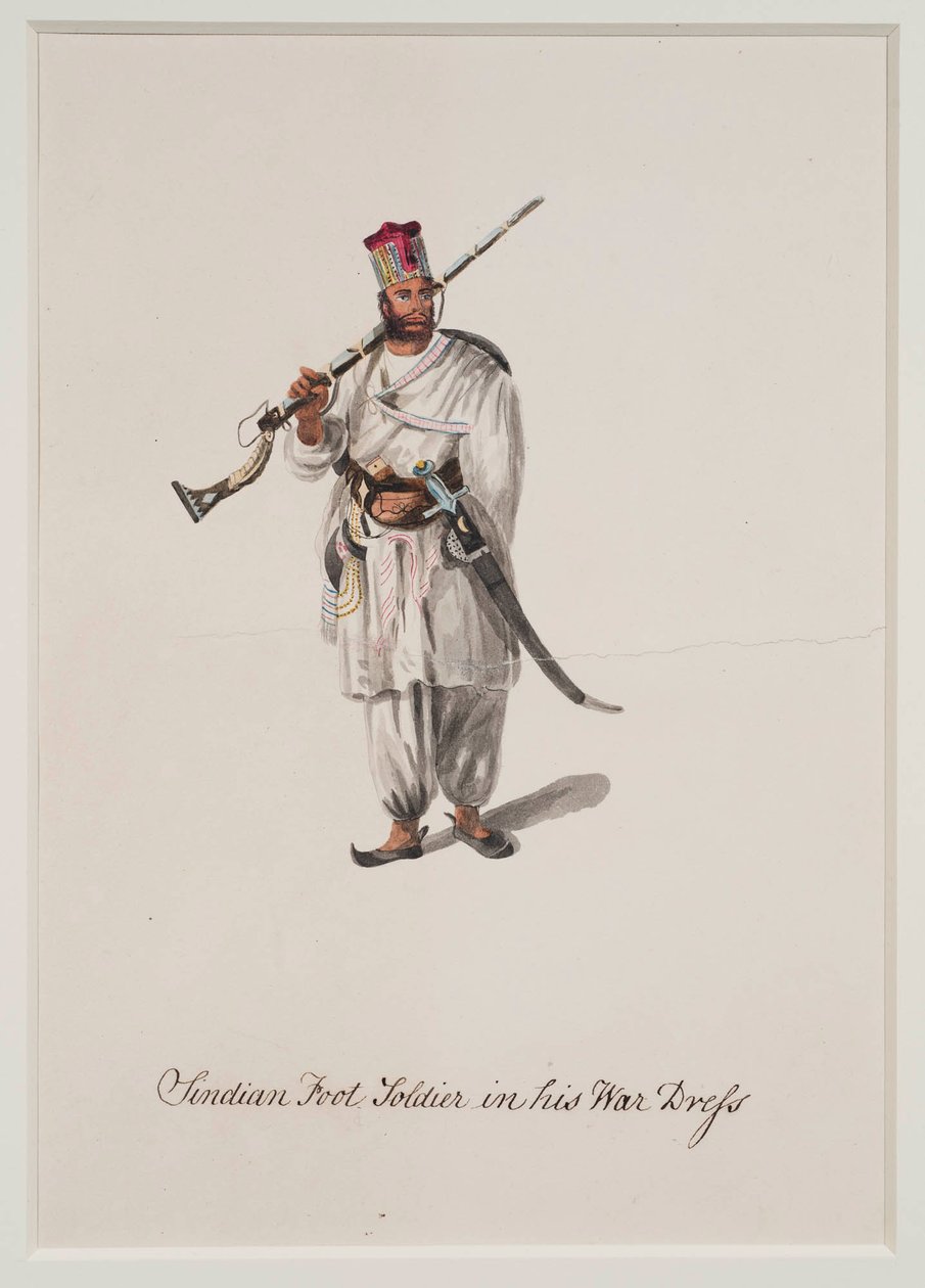 Sindian Foot Soldier穿着战争服，1815年 作者 罗伯特·梅尔维尔·格林德利