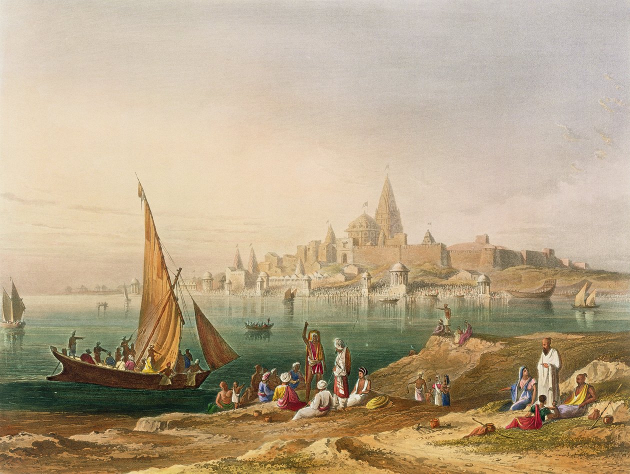 来自印度风景，服饰和建筑的第二卷的Dwarka圣城和寺庙，由William Purser（c.1790-1852）绘制并由RG Reeve（fl.1811-37）酒吧雕刻。由史密斯，Eld 作者 罗伯特·梅尔维尔·格林德利