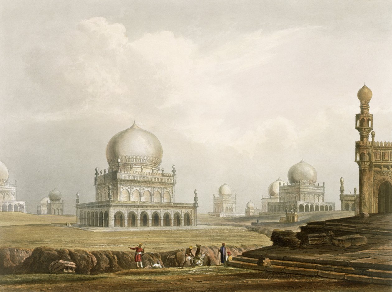 1813年，戈尔康达国王的墓葬，来自印度风景，服饰和建筑的第一卷，由J. Willis蚀刻，由G. Hunt，酒吧雕刻。史密斯，长老和公司，1826年（aquatint） 作者 罗伯特·梅尔维尔·格林德利