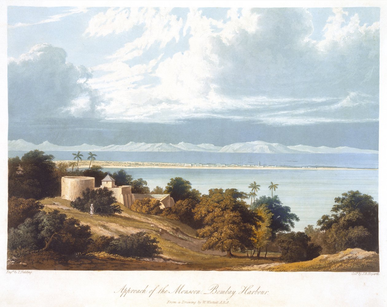 从威廉·韦斯特尔（1788-1850）的印度风景，服饰和建筑的绘画中获取孟买港季风的方法，由T. Fielding雕刻，由JB Hogarth着色，出版182 作者 罗伯特·梅尔维尔（Robert Melville）